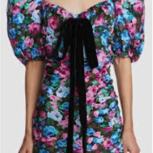 For Love & Lemons Puff Sleeve Dress with Black Bow